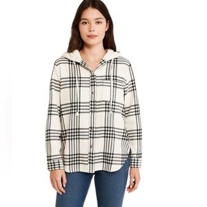 American Eagle - NWT Plaid Button Down Y2K Grunge Hooded Shirt Jacket Sz S